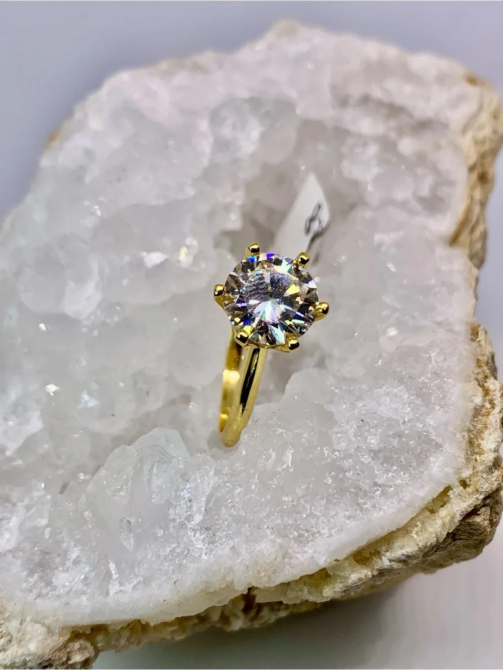 Gold Solitaire Moissanite Ring 925 Yellow Gold Finish 3 Ct Brilliant Round GRA